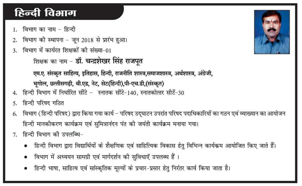 Profile and information of the Department of Hindi